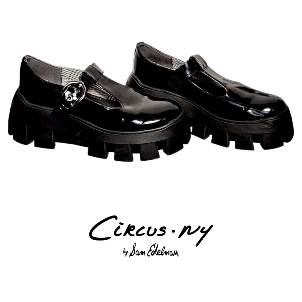 Circus by Sam Edelman Black Patent Chunky Mary Jane Loafers with Buckle